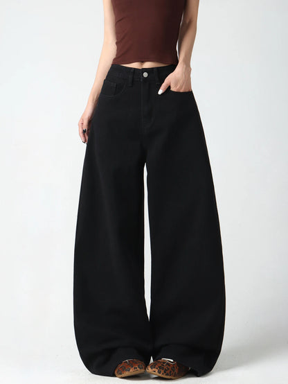 Women's Simple Black Jeans, Stylish High-Waist Pants For Going Out, Comfortable, Loose, Soft, Breathable, Everyday Versatile Wide-Leg Pants