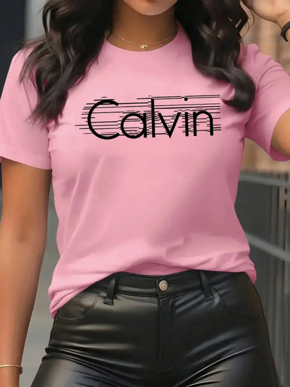 Calvin Women's T-Shirt Leisure Fashion Short Sleeve Cotton Tees High Quality Comfortable Brand T-shirt Summer Streetwear Y2k Top