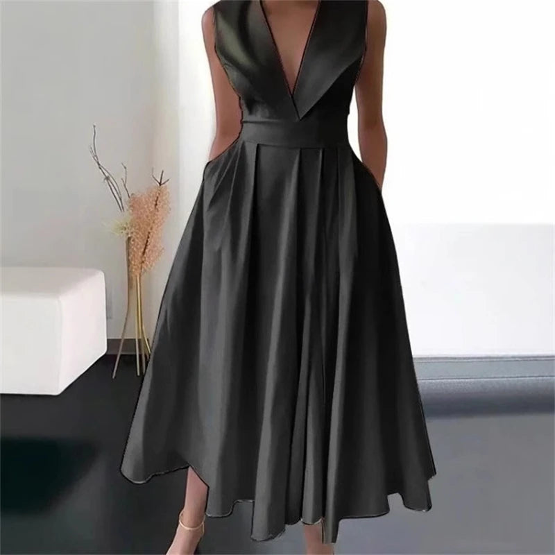 Women's Elegant Evening Cocktail Maxi Dresses 2026 High Waisted Deep V-Neck Sexy Dress For Woman Party Wedding Guest