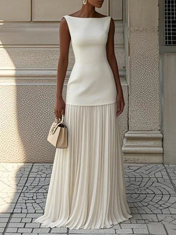 Modigirl  Evening Prom Maxi Dresses for Woman Summer Elegant Sleeveless Pleated Gauze Cocktail Party Wedding Guest Dresses