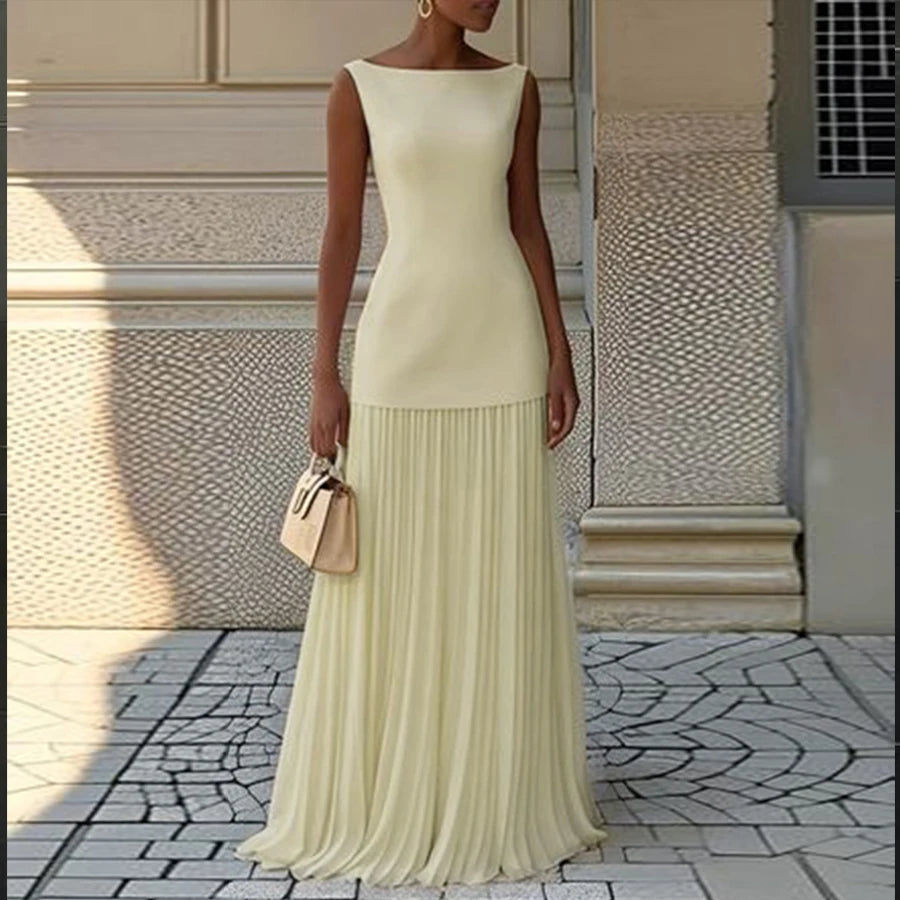 Modigirl  Evening Prom Maxi Dresses for Woman Summer Elegant Sleeveless Pleated Gauze Cocktail Party Wedding Guest Dresses