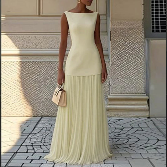 Modigirl  Evening Prom Maxi Dresses for Woman Summer Elegant Sleeveless Pleated Gauze Cocktail Party Wedding Guest Dresses